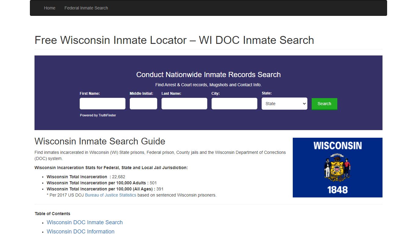 Wisconsin Inmate Search - WI Department of Corrections ...